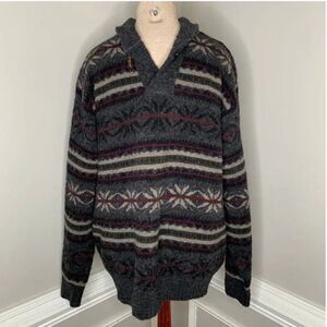 Northern Isles Men's Wool Shawl Collar Pullover Fair Isles Sweater Size Large